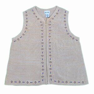 BLAIR Women's Vintage Knit Vest – Beige with Southwestern Embroidery Size XL